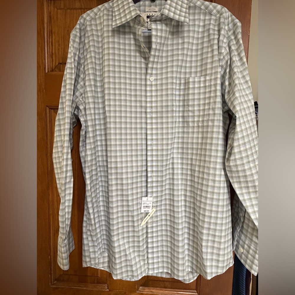 Joseph Abboud Light Gray Plaid Button Down Shirt NWT